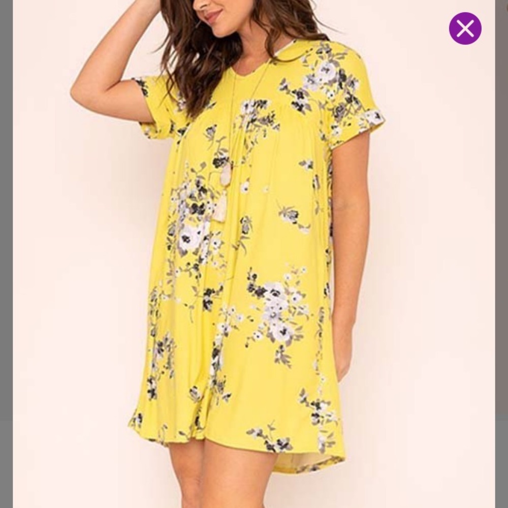 Yellow floral v-neck empire waist dress brand new